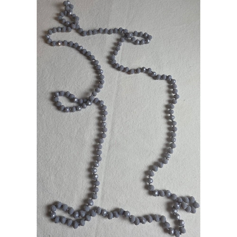 Slate Gray Glass Bead Hand Knotted Long Rope Strand Necklace 60 Inch